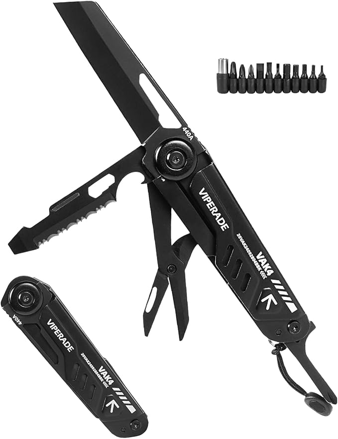 VIPERADE VAK4 Multitool Pocket Knife for Men Multifunctional 21-in-1 Multitool Pocket Knife with Pouch Outdoor Camping Survival and Everyday Use (K4-Black)