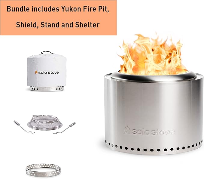 Solo Stove Yukon Big Yard Bundle Portable Fire Pit Wood Burning and Low Smokeless Fire Pit Camping Stove | 27x17 Inches with Camp Stove Accessories