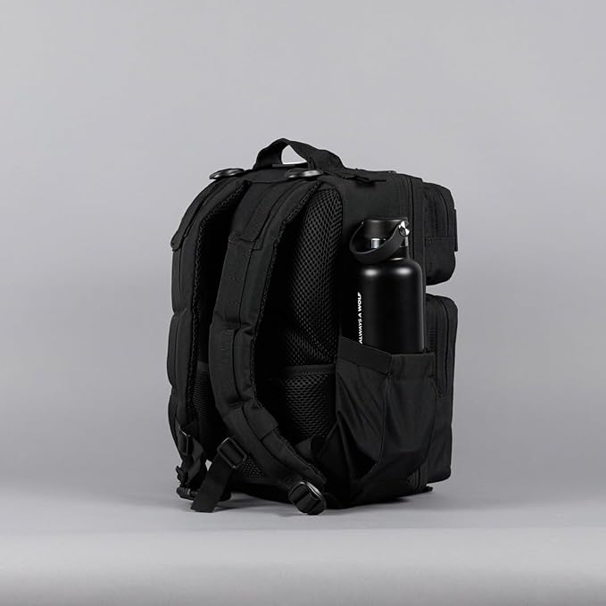 WOLFpak 15L Slim Tactical Gym Backpack - Durable 1000D Waterproof Oxford Material | Minimalist Daypack w/Laptop Pocket &amp Dual Cup Holders | Great for Travel &amp Everday Carry | (Alpha Black)
