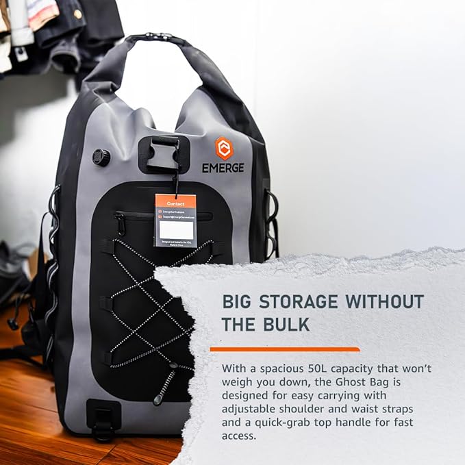 Ghost 50L Emergency Dry Bag – Heavy Duty Waterproof Survival &amp Outdoor Gear Storage Fully Submersible Reinforced Seams Floats When Sealed Adjustable Straps Rugged Evacuation Pack