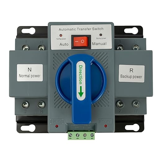 Dual Power Automatic Transfer Switch 63A 2P/4P 110V Generator Changeover Switch Tool Electronic Power Circuit Breaker Controller 50HZ/60HZ (2P/63A Blue)