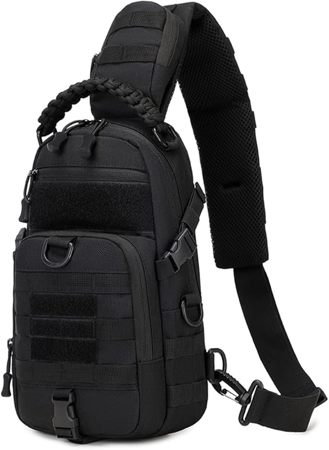 Jungle Leopard Tactical Fishing Chest Bag for Men Sports Shoulder Bags Molle Camping Climbing Hunting Fanny Pack(BLK)