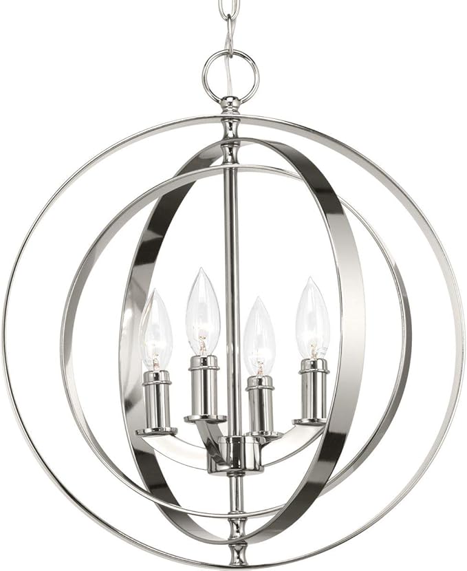 Progress Lighting P3827-104 Equinox Collection Four-Light Pendant Polished Nickel
