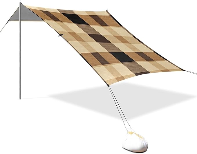 Sandybrown Buffalo Plaid Check Tartan Scotland Beach Cabana Tent UPF50+ Easy Setup Shade Sun Shelter with Sand Pockets for Camping Trips Fishing Backyard Fun or Picnics