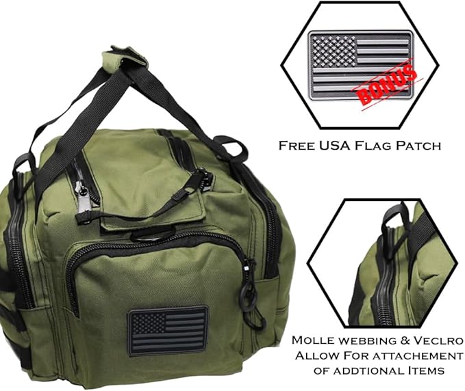 Exos Tactical Range Bag - Medium Size Range Bag for Shooting - Gun Case for Handguns Ammo Storage Tactical Backpack Molle Webbing Free Subdued USA Patch