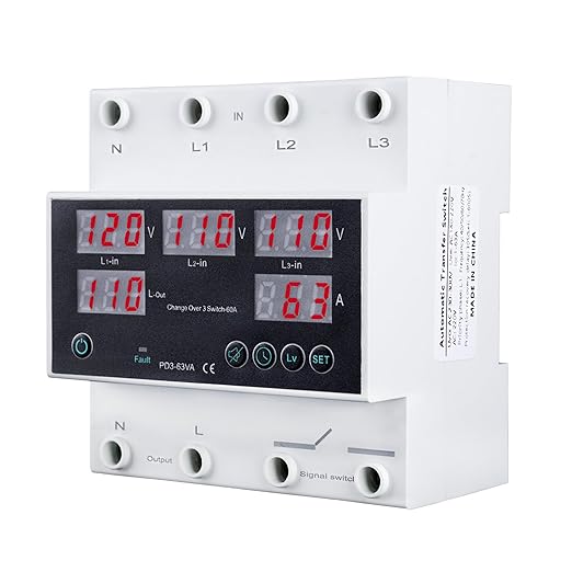 Automatic Transfer Switch 110V 63A Auto Transfer Switch Real-time Monitoring with LED DisplayDin Rail Mount