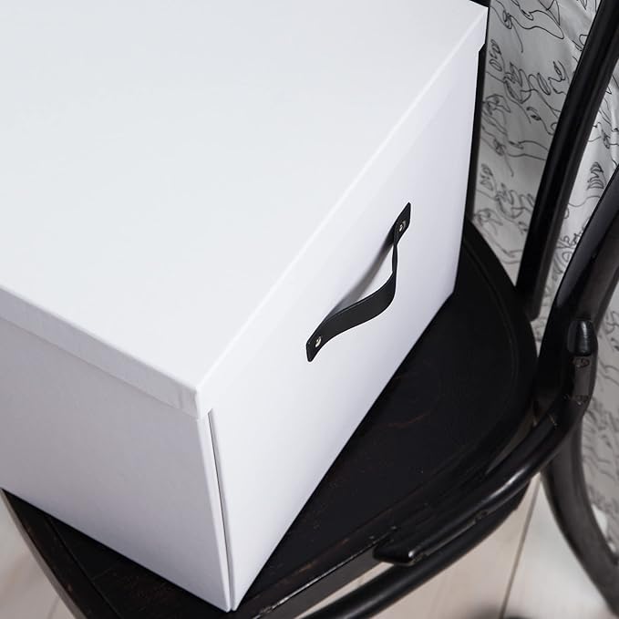 Bigso Logan Storage Box KD | Storage Cubes with Lid for Shelves and Cubical Room Organizers | Collapsible Storage Cube with Leather Handle for Organization | 12.4’’ x 12.4’’ x 12.2’’ | White