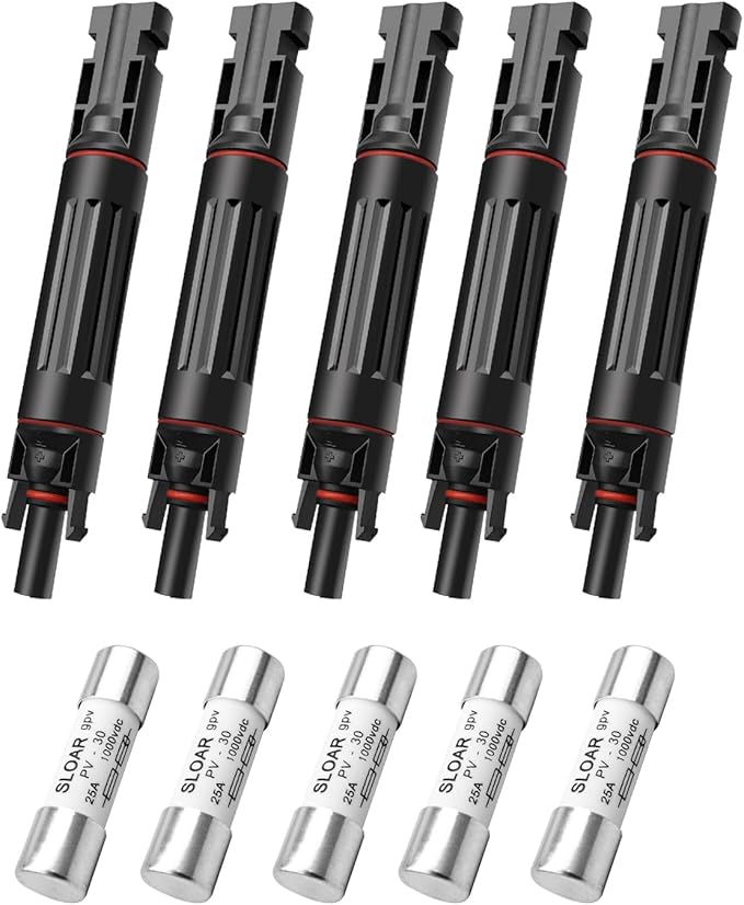 25A -1000V Solar Fuse Holder Inline with 5PCS Male and Female Connector Weatherproof and Fire-Safe PV in-Line Fuse 10PCS Black