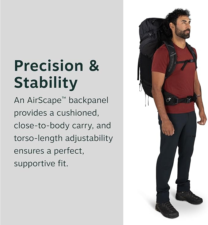 Osprey Kestrel LT 65L Men's Backpacking Backpack - Lightweight Hiking &amp Camping Bag with Waterproof Raincover Black
