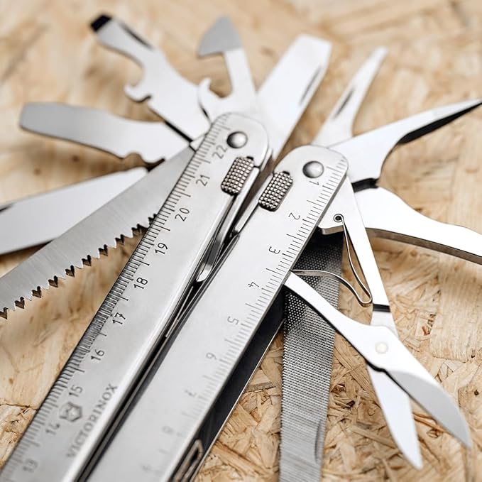 Victorinox Swiss Tool X Plus Ratchet Swiss Army Knife 35 Function Swiss Made Multi-Tool with Needle-nose pliers Wire Cutter Crate Opener and Large Blade - Silver