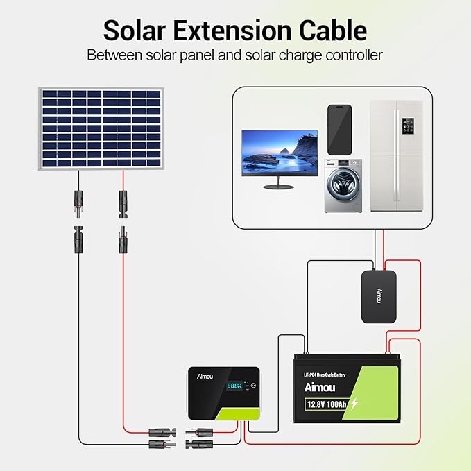 100FT 10AWG Solar Extension Cable 10 Gauge Solar Panel Wire with Waterpproof Female and Male Connectors for Outdoor RV Off-Grid Photovoltaic Systems(Black+Red)