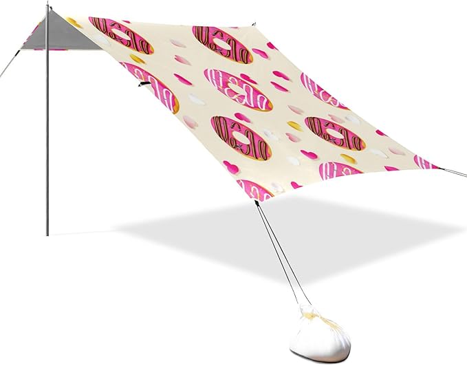 xigua Donut Beach Tent Sun Shelter with Carrying Bag - Silver Coated Oxford Fabric Beach Canopy for Beach Camping Fishing - Includes Windproof Ropes Sandbags &amp Stakes