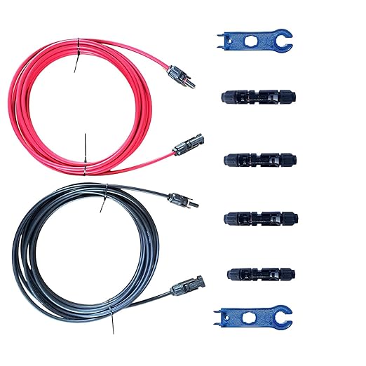 Solar Cable 10AWG 20FT Black + 20FT Red 10 Gauge Wire Solar Extension Cable Wire with 4 Pairs Solar Connectors for RV Photovoltaic Systems Solar Panel Wire Pure Copper Wire (20 ft)