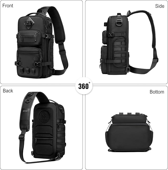 FANDARE Tactical Sling Bag Crossbody Backpack with Tripod Holder Chest Shoulder bag for Men One Strap Motorcycle Chest Pack for Travel Hiking Waterproof Satchel Bag fit 10.5 inch tablet Blue