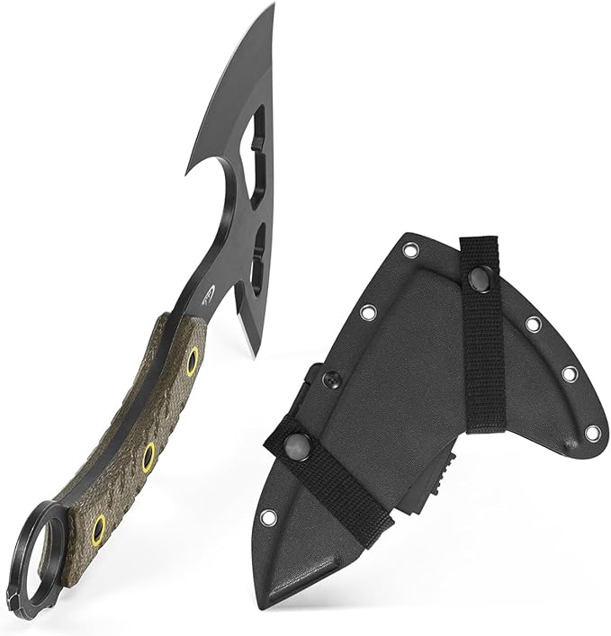C1392 Camping AxesDC53 Steel Blade with Micarta Handle Chopping Axe Bushcraft Camping Axes Survival Hatchet with Kydex Sheaths for Hiking Hunting Camping Splitting Chopping Wood(Green)
