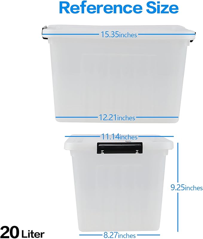 20 L Clear Storage Box with Handle Plastic Latching Organizing Bin 4 Pack