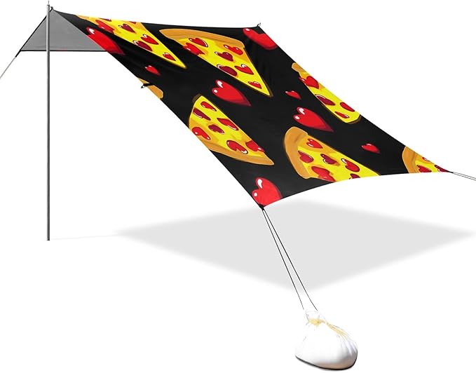ALAZA Pizza Red Heart Pattern Beach Tent Sun Shelter Portable Canopy Sunshade for Outdoor Camping Picnics Backyard Fun 10x9 ft