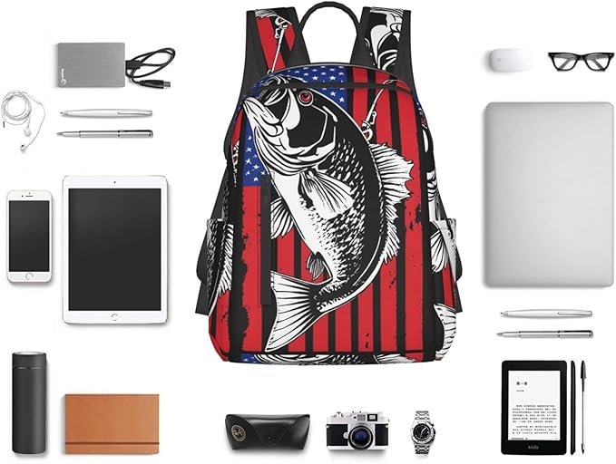 American Bass Fishing Lure Flag Backpack Lightweight Bookbag