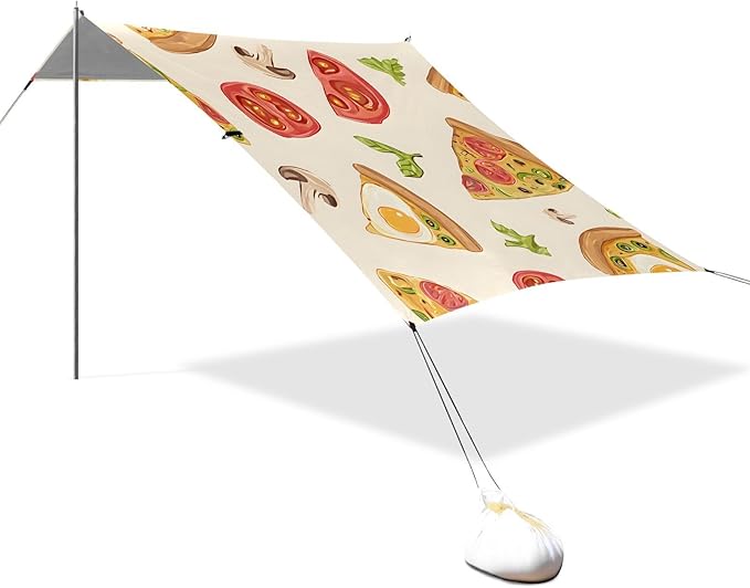 ALAZA Pizza Mushroom Tomato Egg Pattern Beach Tent Sun Shelter Portable Canopy Sunshade for Outdoor Camping Picnics Backyard Fun 10x9 ft
