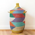 Large Basket with Lid and Handles Rainbow Colors 18 Inch Wide 30 Inch Tall