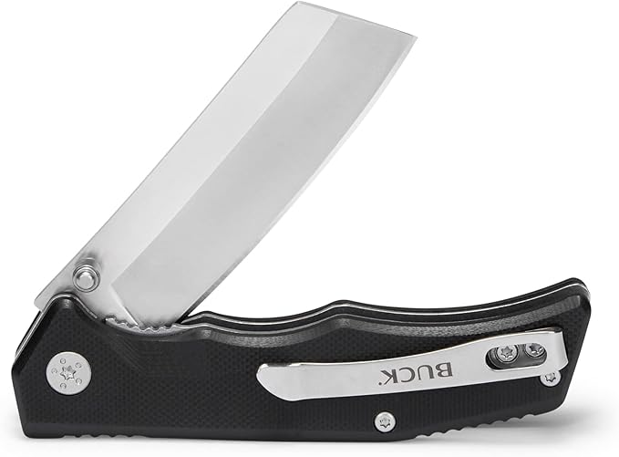 Buck Knives 252 Trunk Folding EDC Knife 3-3/4” Pocket Knife Cleaver Blade G10 Handle 7Cr17MoV Steel Cleaver Folding Blade Black 3.1 oz