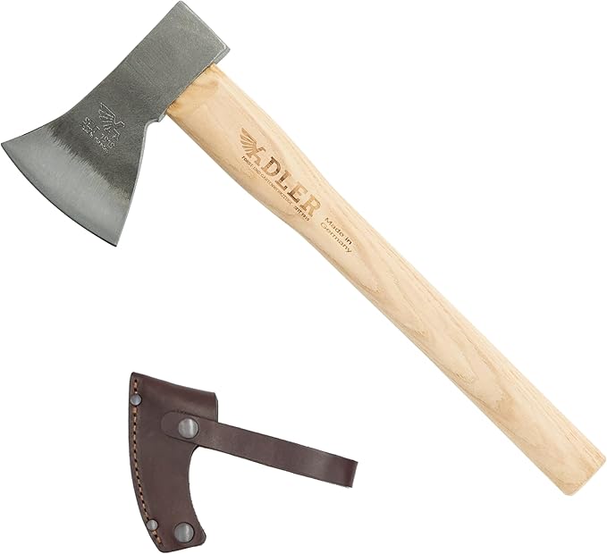 Adler Rheinland Throwing Hatchet – League Compliant Throwing Axe 1.95 lb Pro-Balanced Design 15.75 Hickory Handle (Natural) German Made with Sheath and Travel Bag Included (A13)
