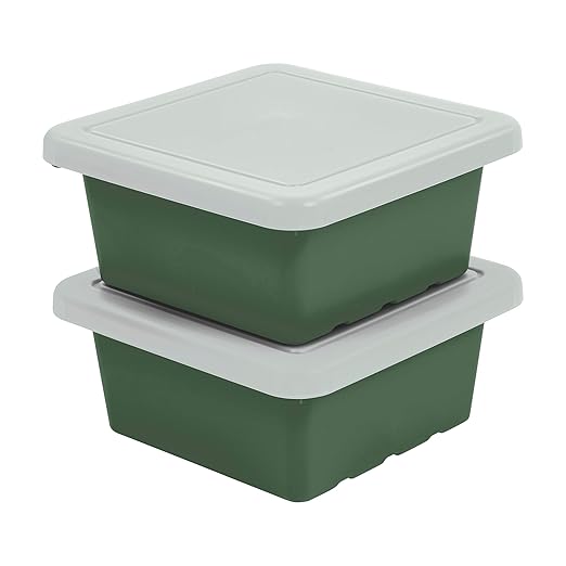 ECR4Kids Square Bin with Lid Storage Containers Hunter Green 2-Pack