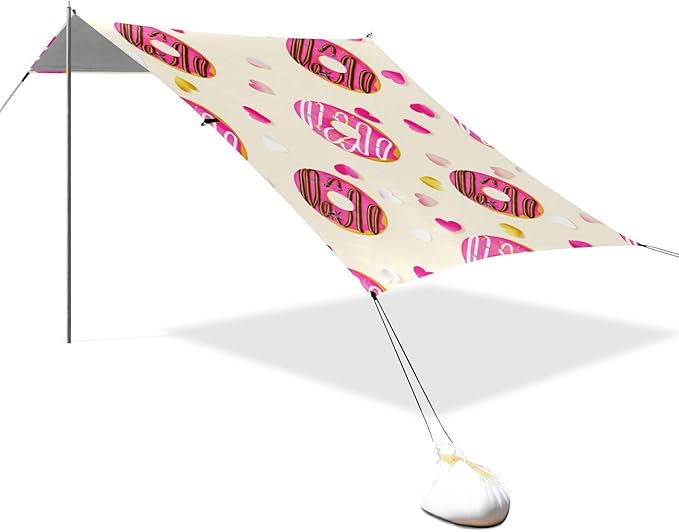 Beach Canopy with Windproof Ropes &amp Sandbags Beach Tent Sun Shade Sun Shelter for Camping Trips Fishing Backyard Fun or Picnics Donut