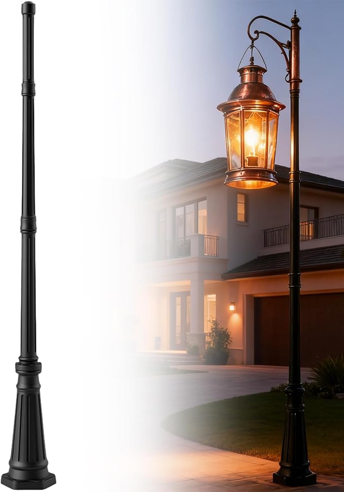 79 Textured Black Cast Aluminum Lamp Post | with Surface Mount Base &amp 2.36 Fitter Cap | Powder Coated Matte Finish | Fits Threaded &amp Non-Threaded Lights | for Porch Yard Garden Driveway