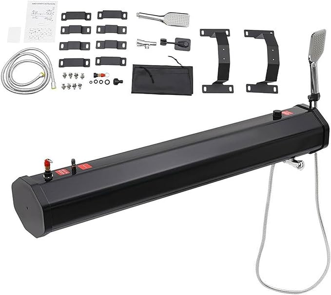 Roof Rack ShowerPressurized Roof Rack Water Tank with Shower &amp 5.58FT HosePortable Camping Solar Shower Rinse KitMulti-Functional Overland Showerfor SUVs Trucks Off-Road &amp Camping
