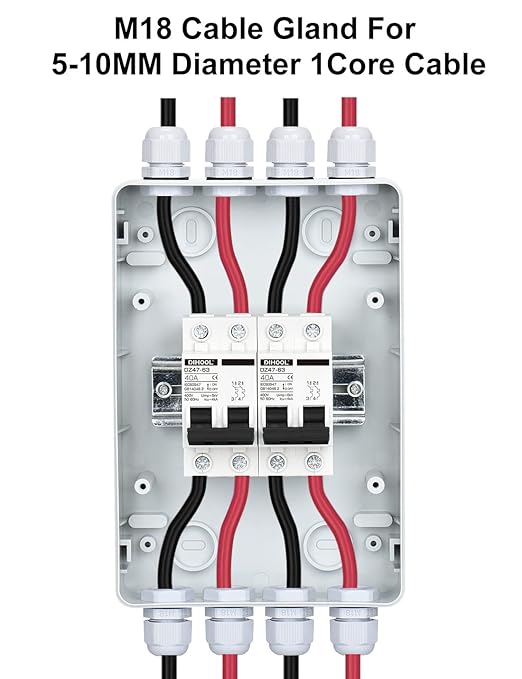DIHOOL DC Circuit Breaker Box Cover 40 Amp Electrical Power Distribution Box 2 in 2 Out PV Solar Disconnect Switch