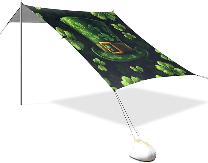 ALAZA Happy St. Patrick's Day Leprechaun Hat Clover Leaf Beach Tent Sun Shelter Portable Canopy Sunshade for Outdoor Camping Picnics Backyard Fun 10x9 ft