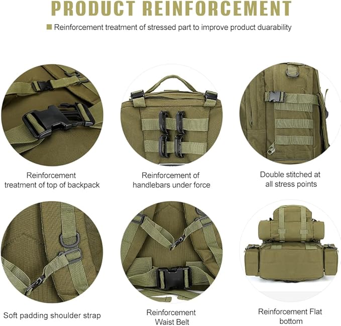 Large Military Tactical Backpack for Men 40-50L Backpacks for Women Bug out Bag Army 3 Days Pack Bags Rucksack with Molle System Green