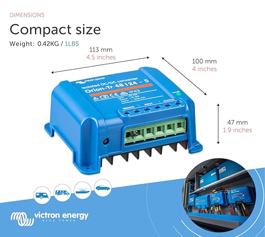 Victron Energy Orion-Tr DC to DC Converter - 48/24-Volt 5 amp 120-Watt - IP43 Protected - for Dual Battery Systems - Isolated