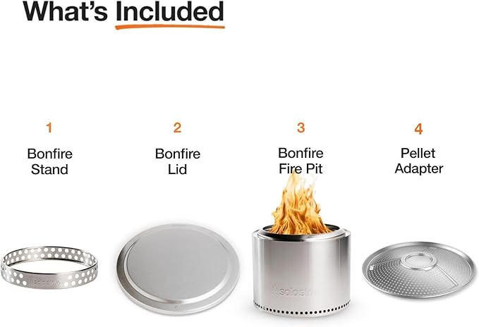 Solo Stove Bonfire Essential with Pellet Adapter Bundle | Smokeless Portable Stainless Steel Fire Pit with StandLid Carry Case Removable Ash Pan &amp Pellet Adapter | Ideal for 4–6 People