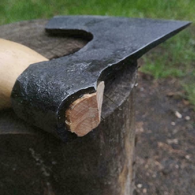 Handmade Carbon Steel Axe – Hand Forged High Carbon Steel Head | Wood Handle Rustic Outdoor Hatchet Viking Style Camping &amp Survival Axe (Axe-6)