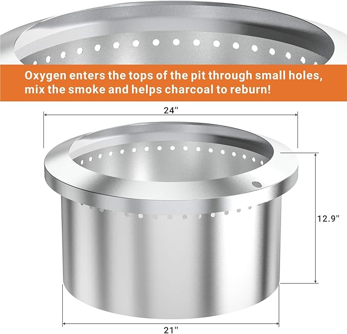 Onlyfire 24 Inch Outdoor Smokeless Fire Pit Stainless Steel Fire Bowl Portable Wood Burning Stove with Detachable Handles for Backyard Camping