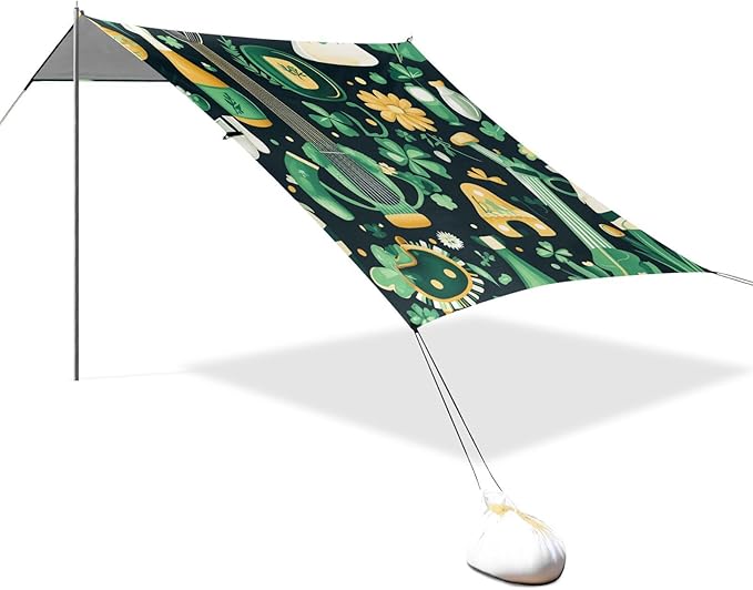 ALAZA St.Patrick's Day Clover Flower Elements Beach Tent Sun Shelter Portable Canopy Sunshade for Outdoor Camping Picnics Backyard Fun 10x9 ft