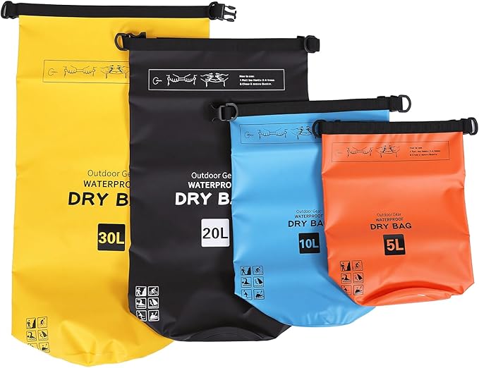 Rainproof Dry Bag Roll Top HighPerformance Floating Dry Sack Versatile Outdoor Activities Backpack 5L 10L 20L 30L for Kayaking Surfing (4 sets in one package)