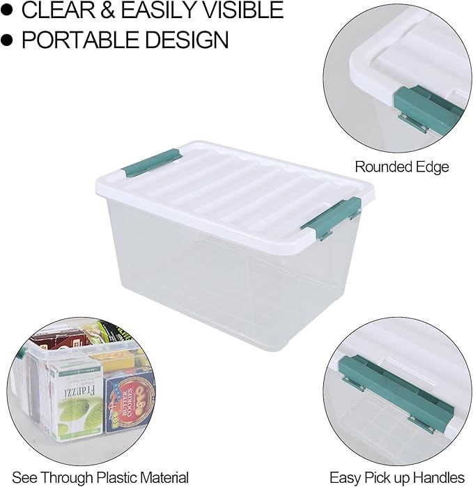 35 Quart Stackable Plastic Storage Latches Box Multi-Purpose Lidded Container for Clothes Craft Supplies &amp Christmas Decorations 6 Packs
