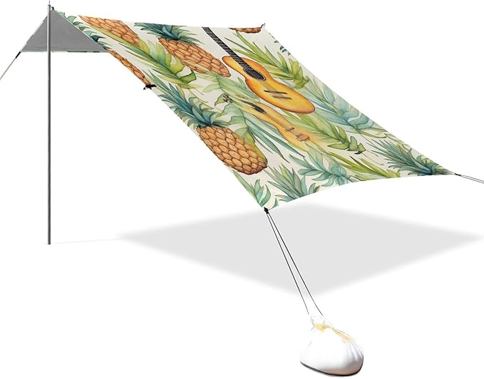 ALAZA Music Guitar Pineapples Beach Tent Sun Shelter Portable Canopy Sunshade for Outdoor Camping Picnics Backyard Fun 10x9 ft