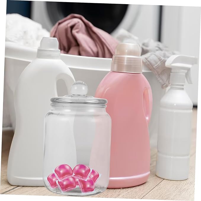 Glass Laundry Bead Storage Jar Airtight Container for Laundry Organization Glass Holder Lid for Powders and Household Items Stylish and Functional Design