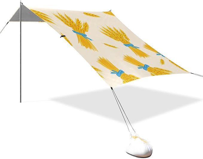 Beach Canopy with Windproof Ropes &amp Sandbags Beach Tent Sun Shade Sun Shelter for Camping Trips Fishing Backyard Fun or Picnics Wheat Pattern