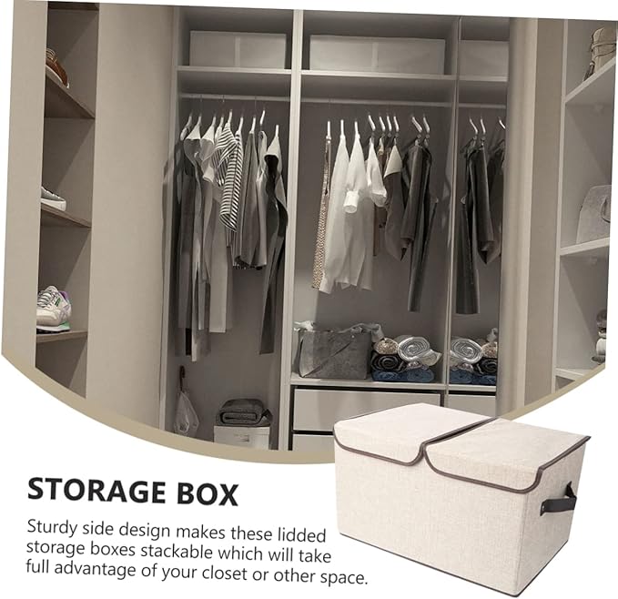 Alipis Cotton Linen Storage Box with Double Lids Large Foldable Organizer for Wardrobe Versatile Storage Bin for Clothes and Toys Home Décor Solution