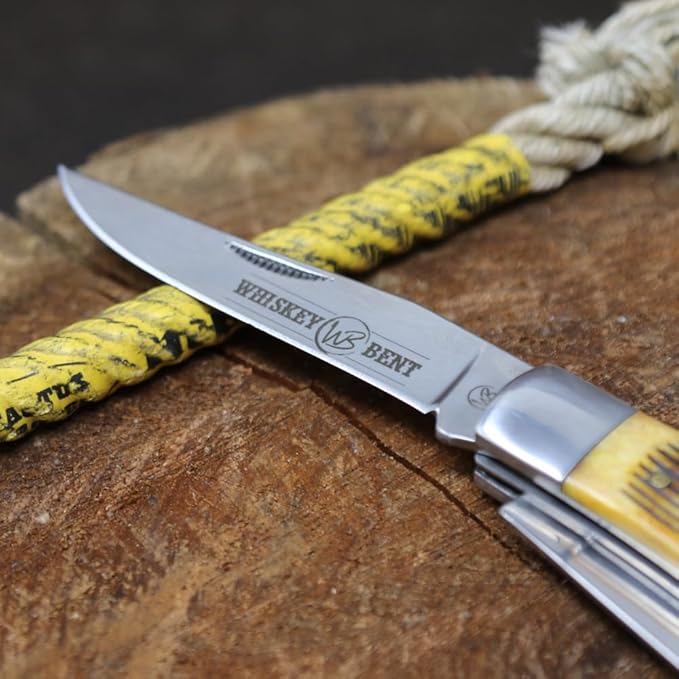 WHISKEY BENT HAT CO. Trapper &amp Locking Bullcutter Folding Pocket Knife 4.125 Closed Length 440C Stainless Steel Blades (Sawmill)