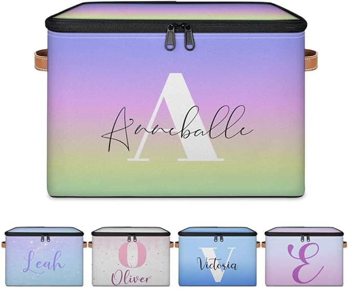 Personalized Memory Storage-Box for Kids Custom Gradient Keepsake Storage Basket with Handle Zipper Lid Large Capacity Foldable Bin Decorative for Bedroom