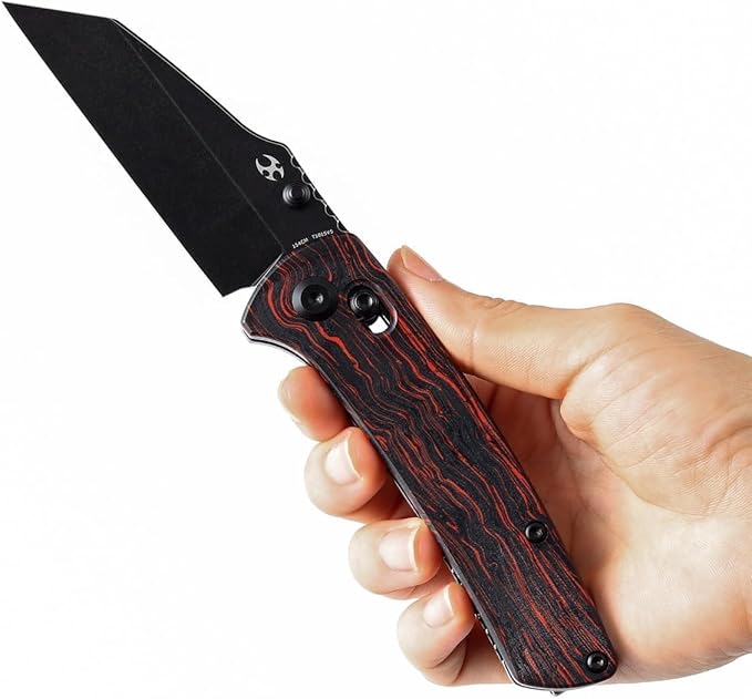 KANSEPT Main Street Pocket Folding Knife 3.36''Black 154CM Sharp BladeBlack and Red G-Mascus Handle with Axis Lock and Thumb Stud Perfect Clip for Camping Hiking Fishing Gift Everyday Carry T1015v5
