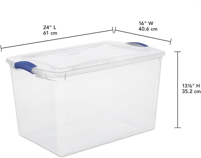 66Qt Large Plastic Storage Bin with Lid Plastic Storage Bin with Durable Lid Stackable and Nestable Clear Tote Container Featuring Blue Buckles Ideal for Organization and Storage Purposes (2-Pack)