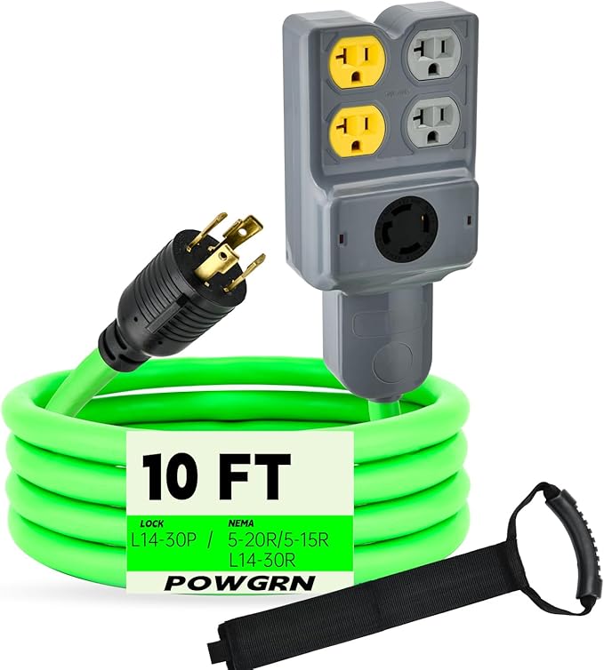 L14-30P to 4X 5-20R/5-15R &amp L14-30R 120/240V 30 Amp 4 Prong Twist Lock Male Plug to Female Receptacle Home Appliance RV Generator Power Cord Adapter 10FT