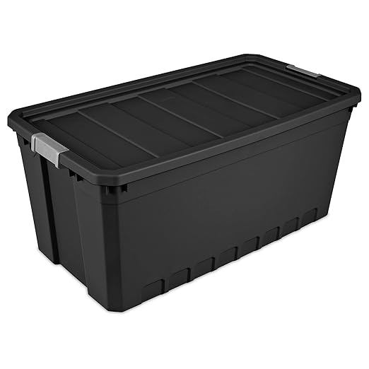 Sterilite 50-Gallon Large Stackable Rugged Industrial Storage Tote Container with Gray Latching Clip Lid for Garage Attic Worksite or Camping